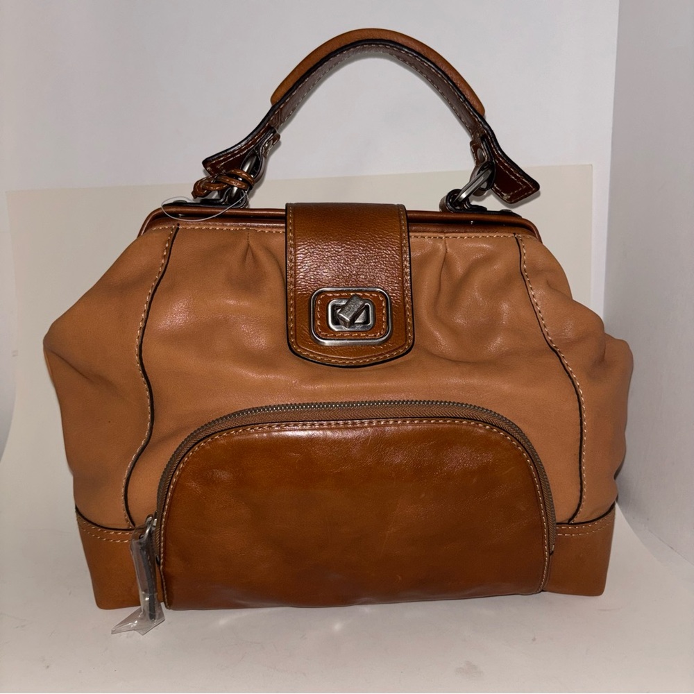 Fossil Paloma Frame Doctor Satchel Brown Leather Bag Turnlock Key Charm - Picture 7 of 13